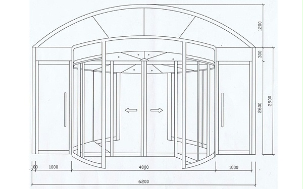 旋轉(zhuǎn)門門區(qū)測量尺寸圖
